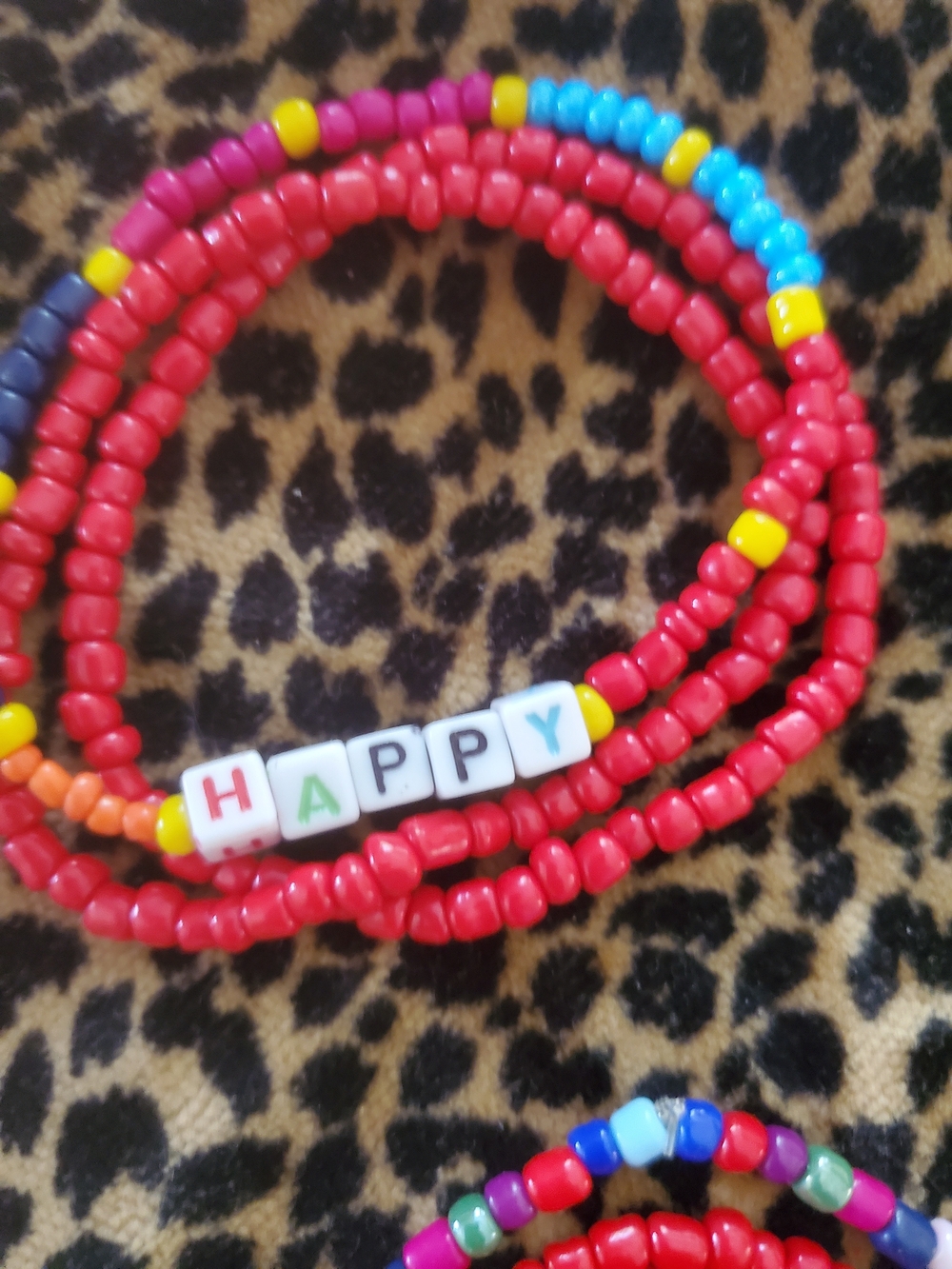 Bright Red 'HAPPY' Beaded Stretch Bracelet Set - Women's Jewelry